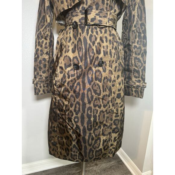Jane Post Womens Long Leopard Print Belted Trench Coat Jacket Brown Size Small - Picture 14 of 16